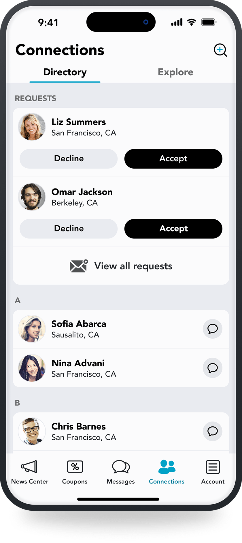 Nearlist for Business Connections in iPhone